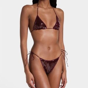 Oseree Burgundy Sequin Marilyn Microkini Bikini